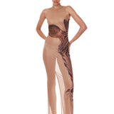 Zebra Head Halter Sheer Mesh Dress + Marlowe Feather Bomber Jacket