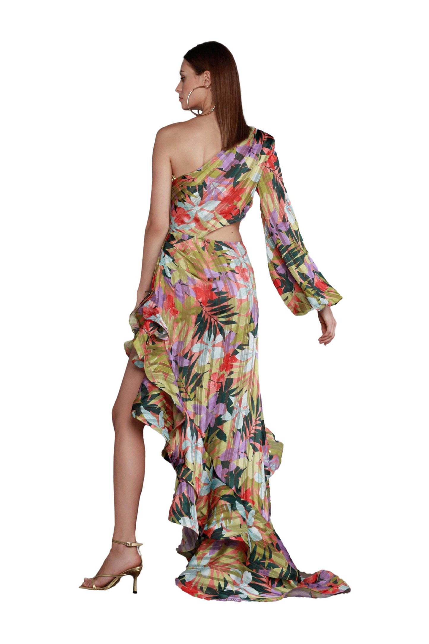 Tropics Violet One Sleeve Maxi Dress