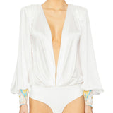 Noelle White Bodysuit with Isla Trim Cuffs