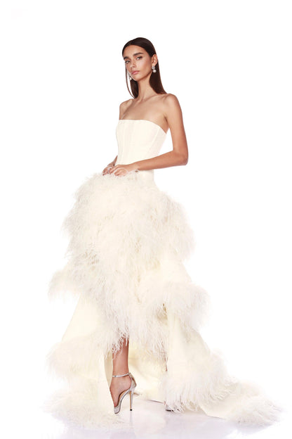 Louisa Blanc Strapless Feather Gown - BRONX AND BANCO
