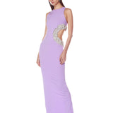 Camila Lilac Rhinestone Cutout Maxi Dress