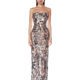Dahlia Dark Silver Strapless Maxi Dress