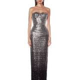 Dahlia Metallic Strapless Maxi Dress