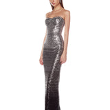 Dahlia Metallic Strapless Maxi Dress