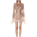 Tokyo Feather Champagne Mini Dress