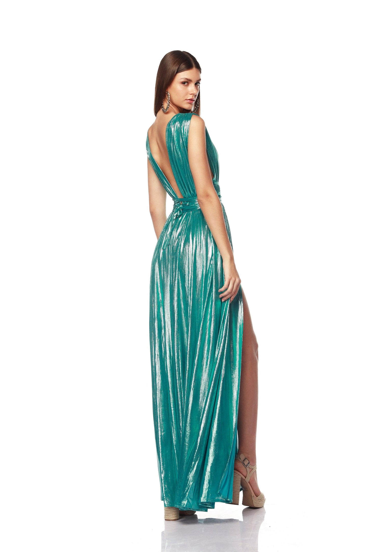 Romi Metallic Teal Gown