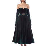 Inara Emerald Velvet Midi Dress