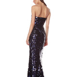 Farah Navy Multi Sequin Strapless Gown