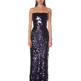 Farah Navy Multi Sequin Strapless Gown