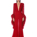 Geisha V-Neck Red Gown