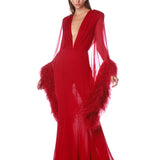 Geisha V-Neck Red Gown