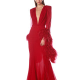 Geisha V-Neck Red Gown