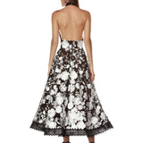 Greta Bouquet Black and White Midi Dress - SAMPLE