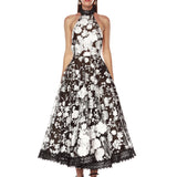 Greta Bouquet Black and White Midi Dress - SAMPLE