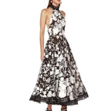Greta Bouquet Black and White Midi Dress - SAMPLE
