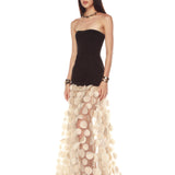 Harper Strapless Black and Beige Gown