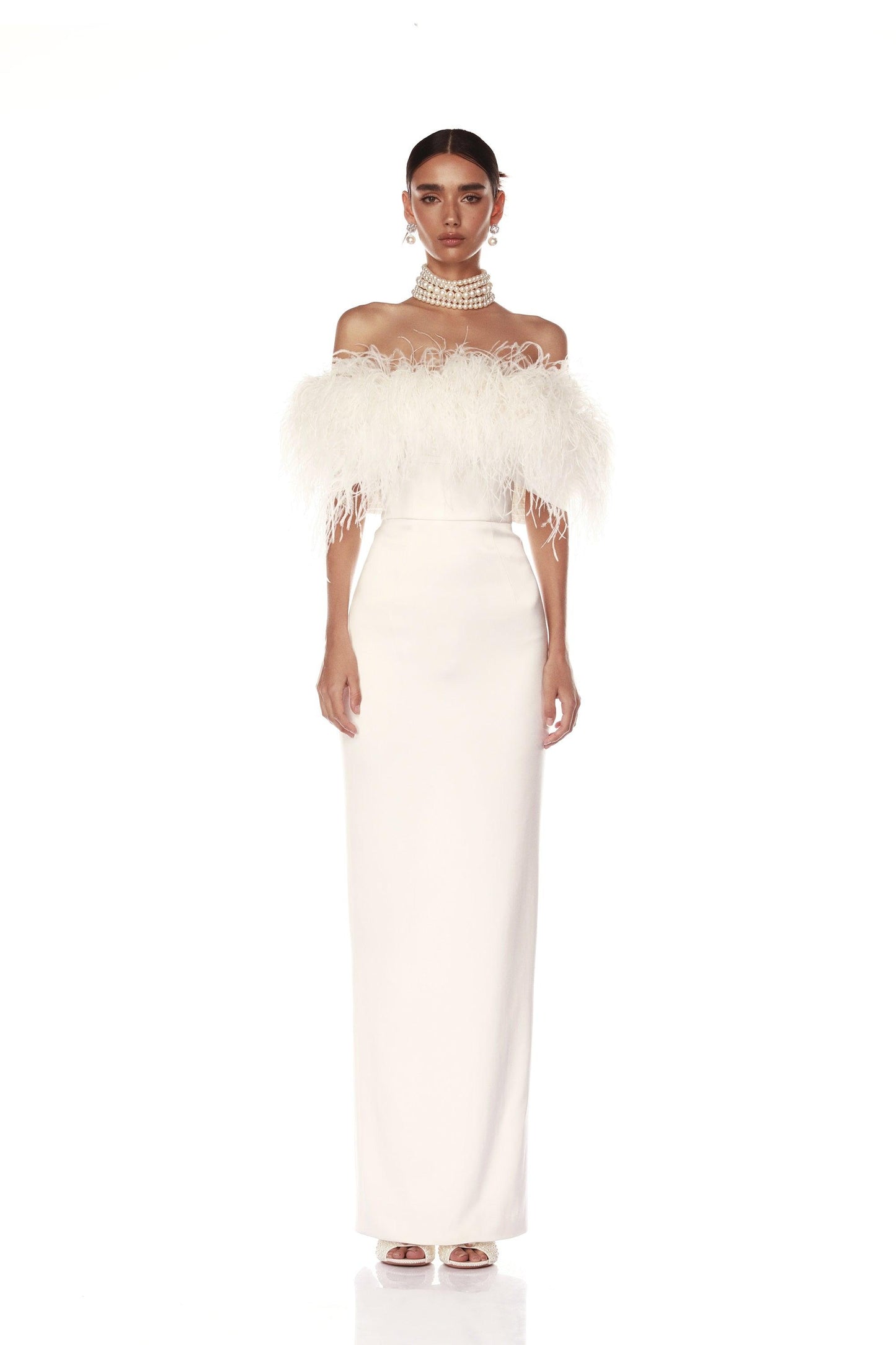 Lola Blanc Strapless Feather Gown - Pre Order - BRONX AND BANCO