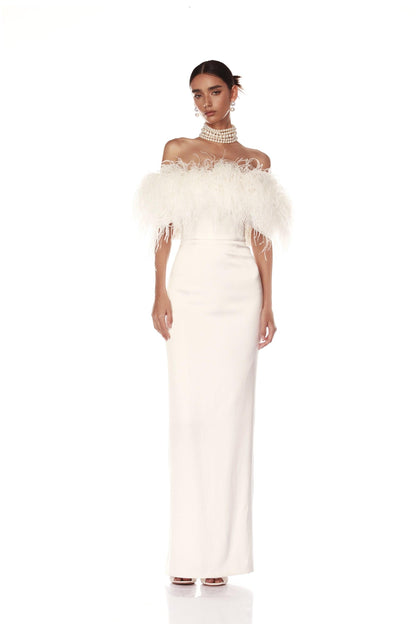 Lola Blanc Strapless Feather Gown - Pre Order - BRONX AND BANCO