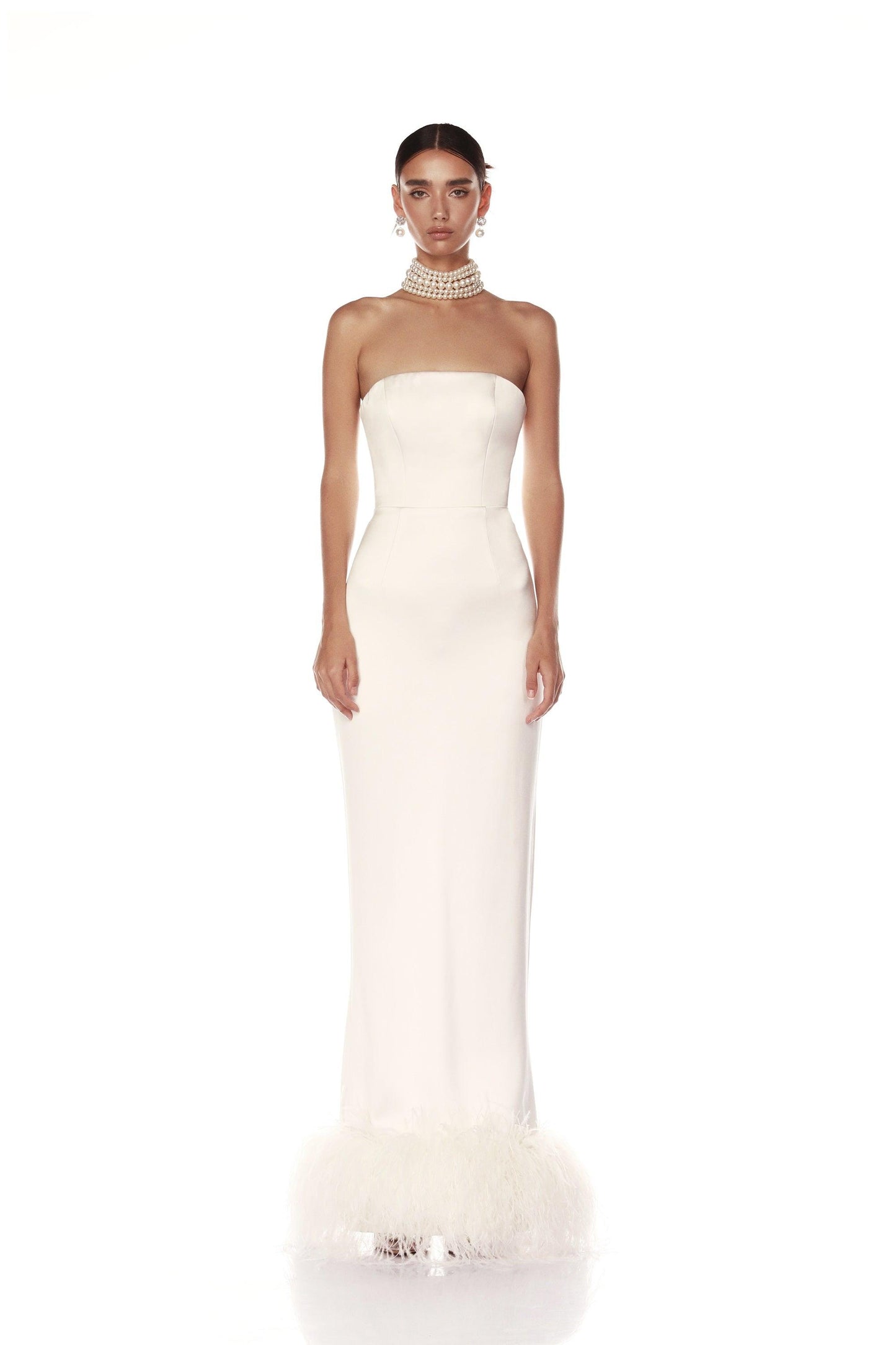 Lola Blanc Feather Trim Gown - Pre Order