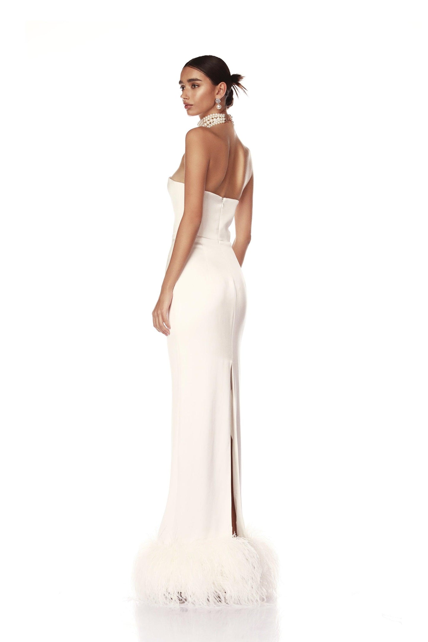 Lola Blanc Feather Trim Gown - Pre Order