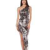 Farah One Shoulder Gunmetal Gown - SAMPLE