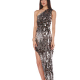 Farah One Shoulder Gunmetal Gown - SAMPLE
