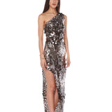 Farah One Shoulder Gunmetal Gown - SAMPLE