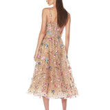 Mademoiselle Embroidered Gold Floral Midi Dress