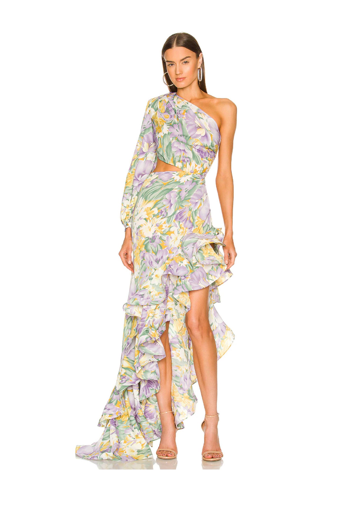 Tropics Violet One Sleeve Maxi Dress