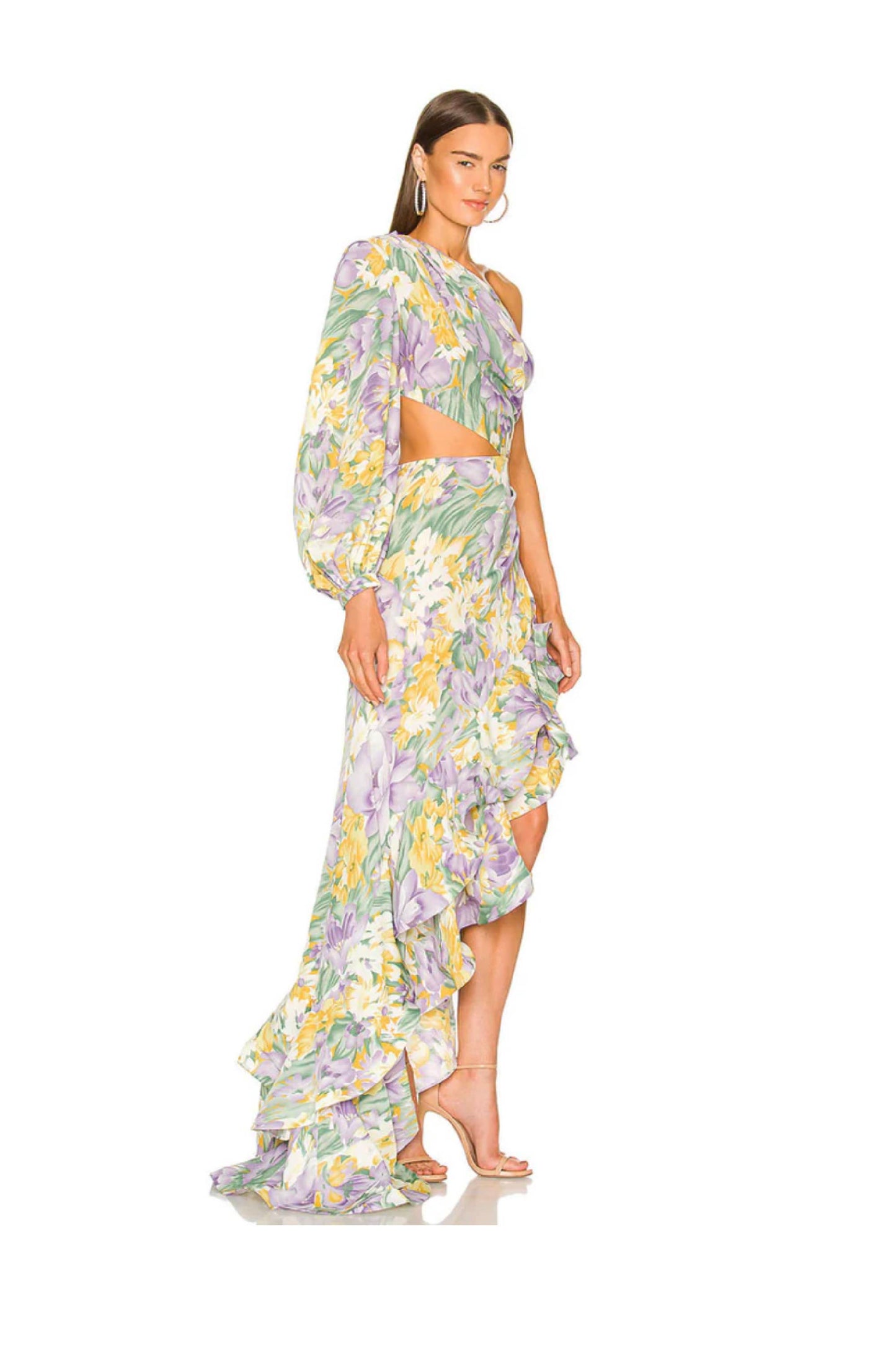 Tropics Violet One Sleeve Maxi Dress