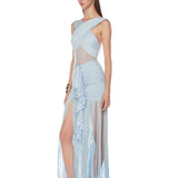 Valeria Powder Blue Fringe Maxi Dress - Sample