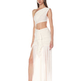 Valeria White One Shoulder Fringe Maxi Dress - SAMPLE