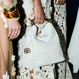 Sofia Woven White Leather Midi Bag