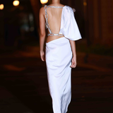 Morocco Blanc Asymmetrical Diamond Gown