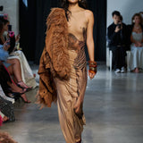 Zebra Head Halter Sheer Mesh Dress + Marlowe Feather Bomber Jacket