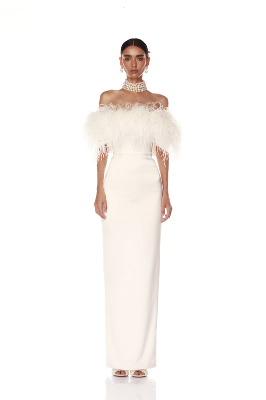 Lola Blanc Strapless Feather Gown