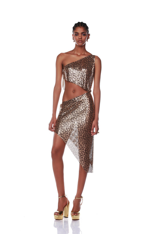 Xenia Leopard One Shoulder Dress