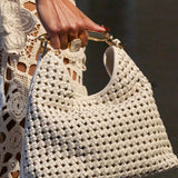 Sofia Woven White Leather Midi Bag