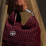 Sofia Woven Red Wine Leather Midi Bag