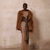 Zebra Head Halter Sheer Mesh Dress + Marlowe Feather Bomber Jacket