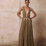 Zuri Cutout Gown + Marlowe Feather Bomber Jacket