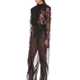 Look 5: Long Sleeve Sheer Blouse with Tie + Organza Pant