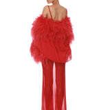 Hollis Top & Maxi Skirt Set + Marlowe Feather Bomber Jacket