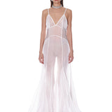 Ashanti Blanc V-Neck Organza Gown