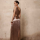 Jafari One Shoulder Metallic Fringe Maxi Dress