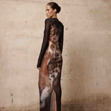 Leopard Long Sleeve Sheer Mesh Maxi Dress