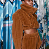 Look 9: Faux Mink Long Sleeve Cropped Jacket + Faux Mink Shorts