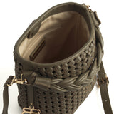 Sofia Woven Khaki Leather Midi Bag