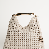 Sofia Woven White Leather Midi Bag