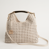 Sofia Woven White Leather Midi Bag